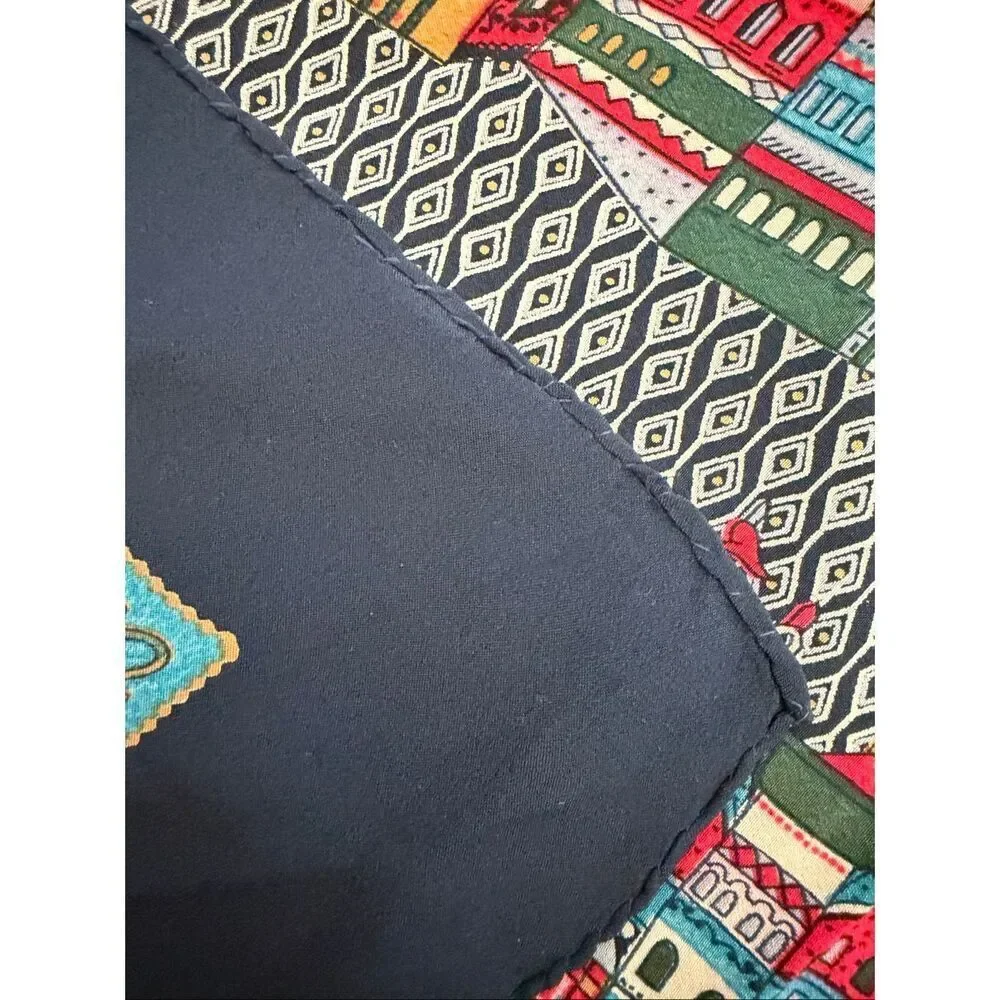 Vintage Vivienne Scenic Silk-Feel Scarf 34” x 34” Blue Cityscape Print Square - Picture 8 of 10